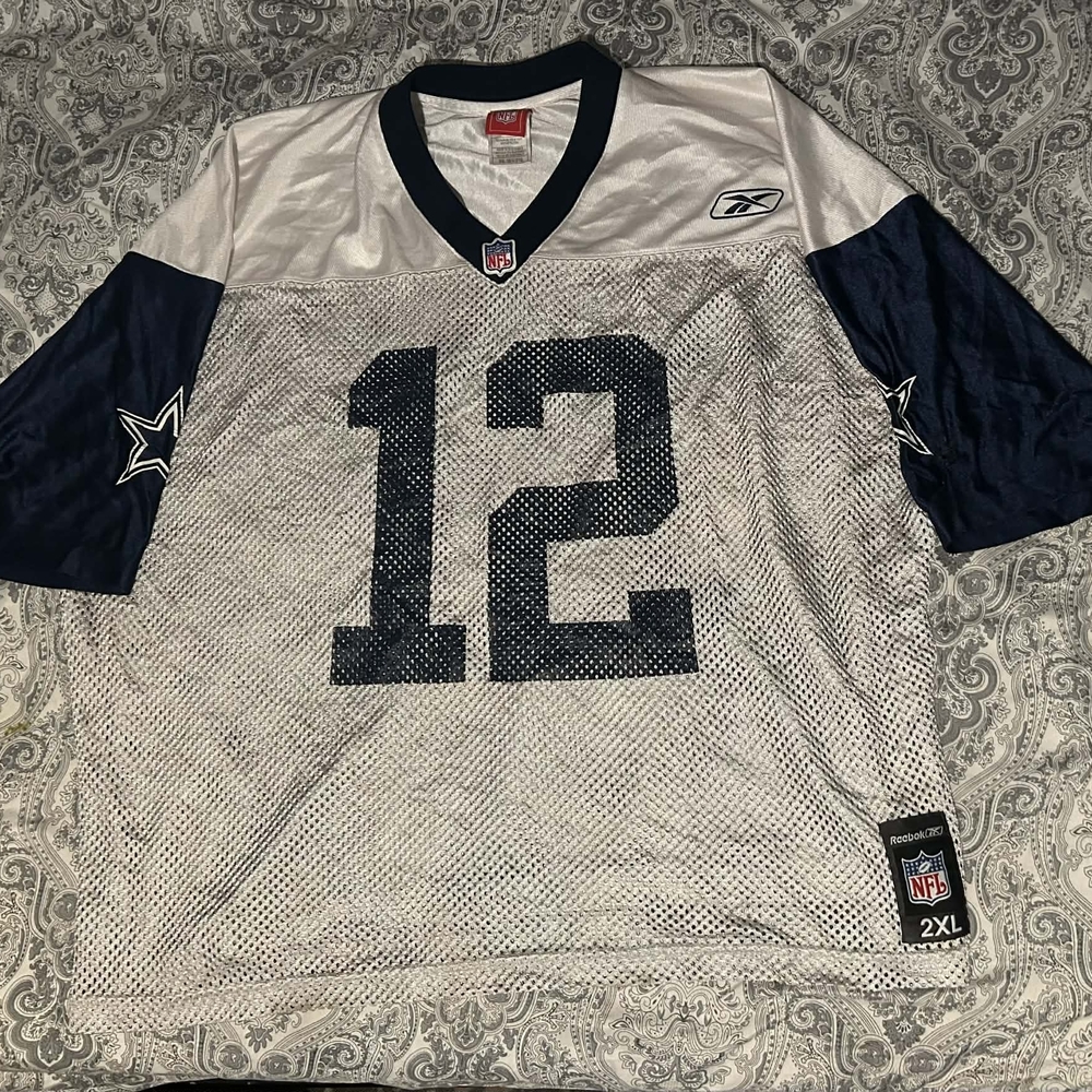Reebok White and Navy #12 NFL Mesh Football Jersey